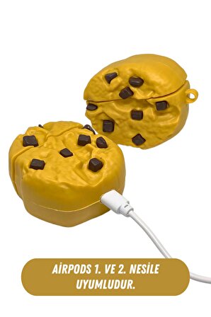 AirPods 1. ve 2. Nesil Uyumlu Koruyucu Bluetooth Kulaklık Kılıfı Cookie Kurabiye Figürlü