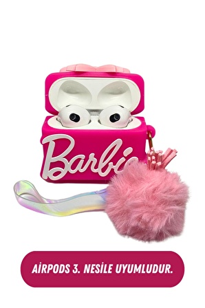 AirPods 3. Nesil Uyumlu Koruyucu Bluetooth Kulaklık Kılıfı Pembe Barbie Figürlü