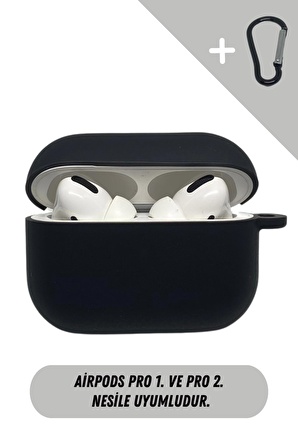 AirPods Pro 1. ve Pro 2. Nesil Uyumlu Koruyucu Silikon Yumuşak 360 Kılıf Siyah