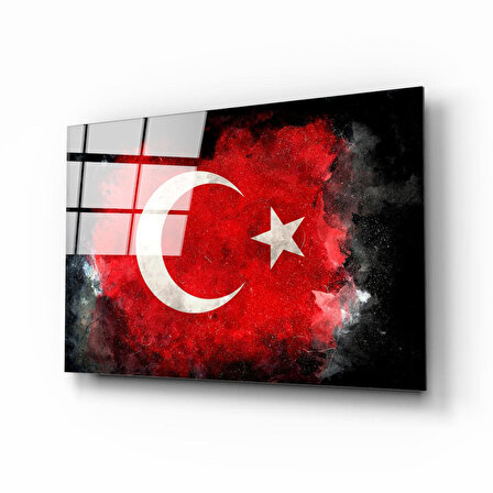 Türk Bayrağı Siyah Fon Cam Tablo