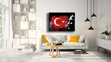 Türk Bayrağı Ve Atatürk Silüeti Cam Tablo