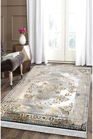 Halı ART-099 Beyaz Taban Dekoratif Kilim Ince Yıkanabilir Süngerli Dot Taban Salon Halısı