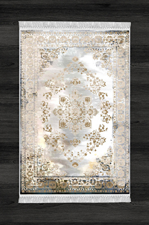 Halı ART-099 Beyaz Taban Dekoratif Kilim Ince Yıkanabilir Süngerli Dot Taban Salon Halısı