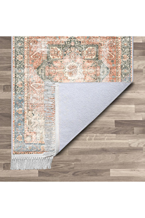 Halı ART-229 Beyaz Taban Dekoratif Kilim Ince Yıkanabilir Süngerli Dot Taban Salon Halısı