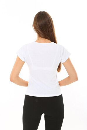 Kadın T Kol V Yaka T-Shirt Bluz Beyaz