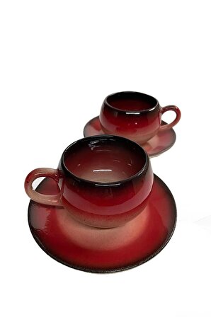 Dekoratif Zarif 2 Kişilik Çay Kahve Fincan Takımı - Kırmızı