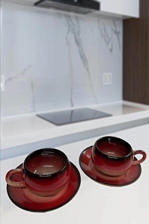 Dekoratif Zarif 2 Kişilik Çay Kahve Fincan Takımı - Kırmızı
