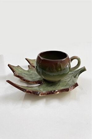 Dekoratif Yaprak Figürlü Kahve Fincanı Seti Tekli