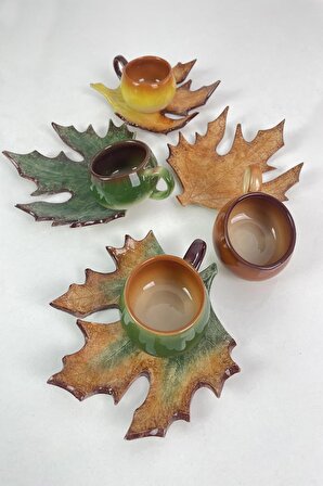 Dekoratif Yaprak Figürlü 4 Kişilik Kahve Fincanı Seti