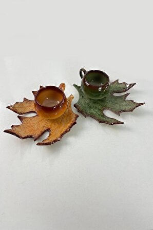 Dekoratif Yaprak Figürlü 2 Kişilik Kahve Fincanı Seti