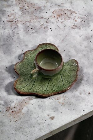 Dekoratif Yaprak Figürlü 1 Kişilik Kahve Fincanı Seti