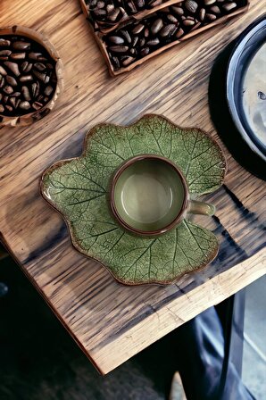 Dekoratif Yaprak Figürlü 1 Kişilik Kahve Fincanı Seti