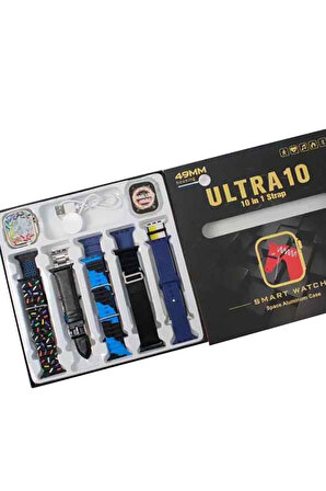 Ultra 10 - 49mm 10 in 1 Edition - 10 Kordon + Silikon Koruyucu Kablosuz Şarj Özellikli Akıllı Saat