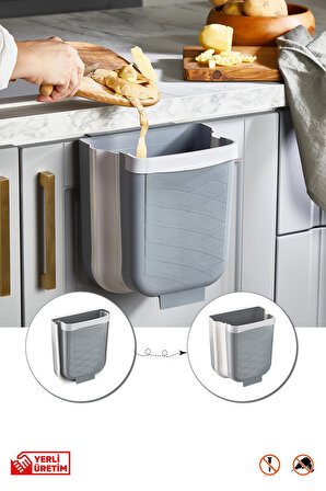ARVALE Katlanabilir Askılı Mutfak Tezgahaltı Çöp Kovası - Dolap içi Dışı Gizlenebilir | Gri