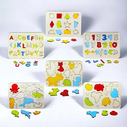 Ahşap 6’lı Eğitici Öğretici Set Yapboz Puzzle Bultak Çocuk Oyuncağı, Çocuk Puzzle Oyunu