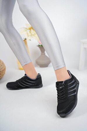 Bağcıklı Fileli Siyah Kadın Spor Ayakkabı