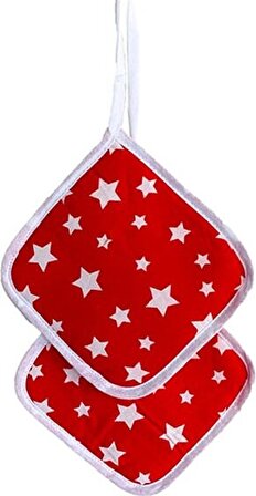 Asev Home Morlay 3 Parça Kırmızı Yıldızlı Su Geçirmez Önlük, Isı Geçirmez Eldiven Ve Tutaç Takımı