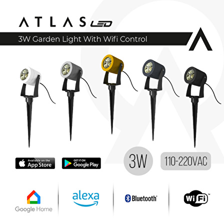 Atlas 3W WI-FI Kontrollü Led Bahçe Peyzaj Spotu-220V - Amber