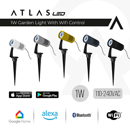 Atlas 1W WI-FI Kontrollü Led Bahçe Peyzaj Spotu-220V ( 6500K ) - Beyaz Işık