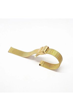 Sarı Gold Renk Hasır Ince Örgü Çelik Kaplama Metal Saat Kordonu 12mm