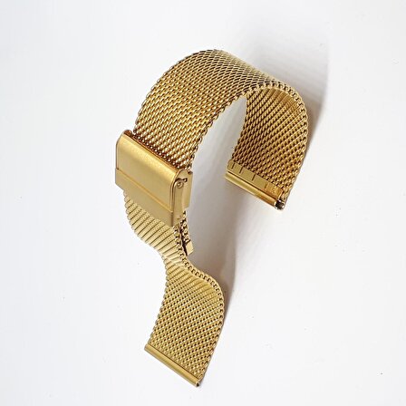 26mm Sarı Gold Renk Hasır Kalın Örgü  Çelik Kaplama Metal Saat Kordonu