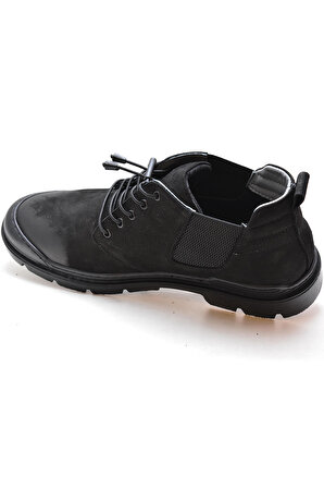 600 Tam Ortopedik Kauçuk Nubuk Siyah Hakiki Deri Erkek Bot Ayakkabı