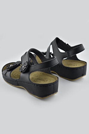 3081 CV TAM Ortopedik Taban Günlük Kadın Sandalet Terlik Siyah Sandalet