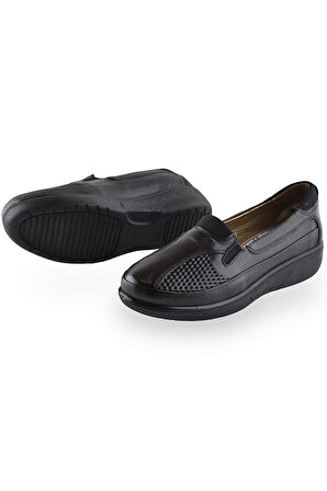 301 TAM ORTOPEDİK Taban Günlük Siyah Hakiki Deri Kadın Ayakkabı Anne Ayakkabı