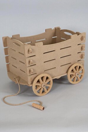 HOBİMAX 4 Tekerlekli Ahşap Oyuncak Kutusu Ve Çocuk Odası Düzenleyici (At Arabası)