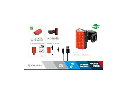 Eastpower EBL-3355 100 Lümen USB Şarjlı Bisiklet Arka Stop Işık