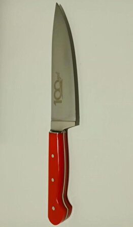 Sürmene El Dövmesi Kırmızı Plexi Saplı Şef Bıçağı 100. Yıla Özel