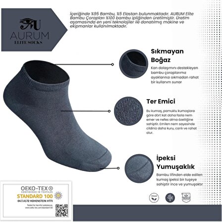 AURUM Erkek 6'lı Premium Bambu Patik Çorap Dikişsiz - 2 Siyah 2 Gri 2 Füme
