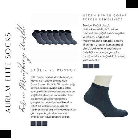 AURUM Erkek 6'lı Premium Bambu Patik Çorap Dikişsiz - Füme