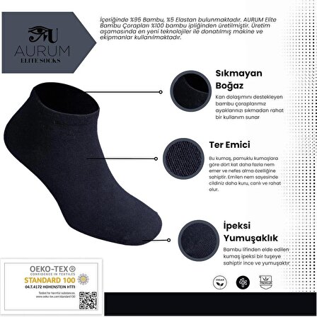 AURUM Erkek 6'lı Premium Bambu Patik Çorap Dikişsiz - Siyah
