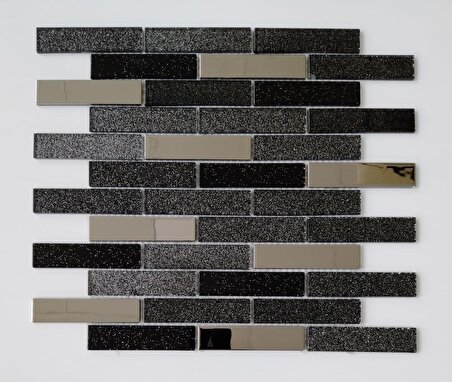 Mutfak Tezgah Arası Ve Iç Dekorasyon Için 23x98 Mm Siyah Sim, Krom Mix. Kristal Cam Mozaik.
