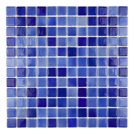 Mutfak tezgah arası, Havuz, Sauna, Spa, tüm zemin, duvar ve yüzeyler için 25x25x4,5 mm P. Mavi Karışım Cam Mozaik.