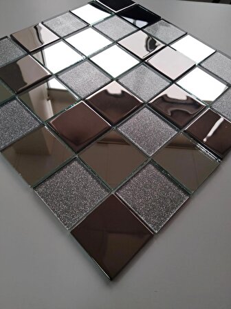 Mutfak Tezgah Arası Ve Iç Dekorasyon Için 48x48x4 mm Krom Ayna Simli Mix Kristal Mozaik