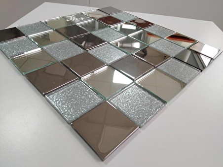 Mutfak Tezgah Arası Ve Iç Dekorasyon Için 48x48x4 mm Krom Ayna Simli Mix Kristal Mozaik