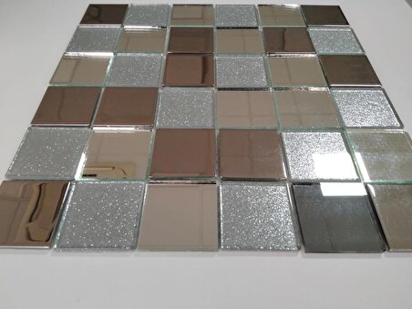 Mutfak Tezgah Arası Ve Iç Dekorasyon Için 48x48x4 mm Krom Ayna Simli Mix Kristal Mozaik
