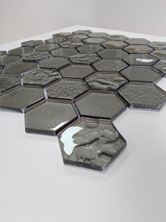 Mutfak Tezgah Arası Ve Iç Dekorasyon Için 48x4 Hegzagonal Metalik Gri Kristal Cam Mozaik.