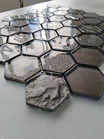Mutfak Tezgah Arası Ve Iç Dekorasyon Için 48x4 Hegzagonal Metalik Gri Kristal Cam Mozaik.