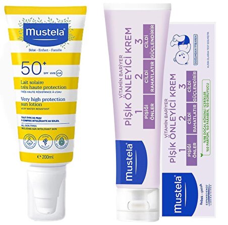 Mustela Set - Mustela Very High Protection Sun Lotion SPF50+ 200ml   Mustela Vitamin Barrier 1-2-3 Cream 50ml