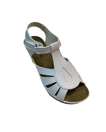 Neon 4008-19 Kadın Beyaz Yüksek Topuk Ortopedik Taban Sandalet