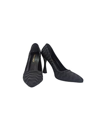 Primo Passo Kadın Siyah Desenli Stiletto Topuklu Ayakkabı