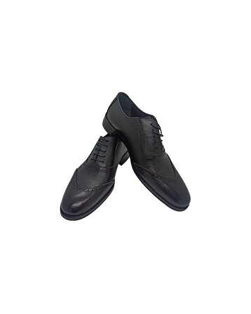 Tregon Erkek Siyah Delikli Hakiki Deri Klasik Ayakkabı