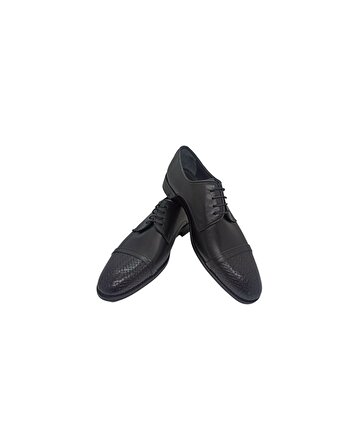 Tregon Erkek Siyah Desenli Hakiki Deri Klasik Ayakkabı