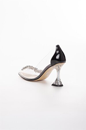Ceylanlar Ayakkabı Kadın Siyah Taşlı Şeffaf Topuklu Ayakkabı-1 
