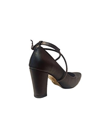Ceylanlar Ayakkabı HB3185 Zn Kadın Siyah Cilt Atkılı Taşlı 11 Pont Topuklu Ayakkabı