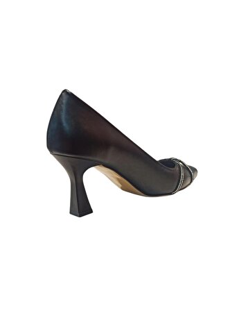 Ceylanlar Ayakkabı HB401 Zn Kadın Siyah Cilt  Çarpraz Çift Düğümlü Taşlı 9 Pont Topuklu Ayakkabı