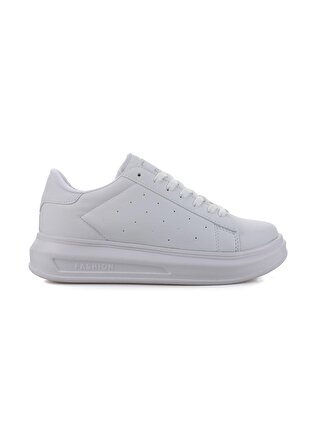 Darkstep 156 Beyaz Cilt Kalın Taban Sneaker Ayakkabı  